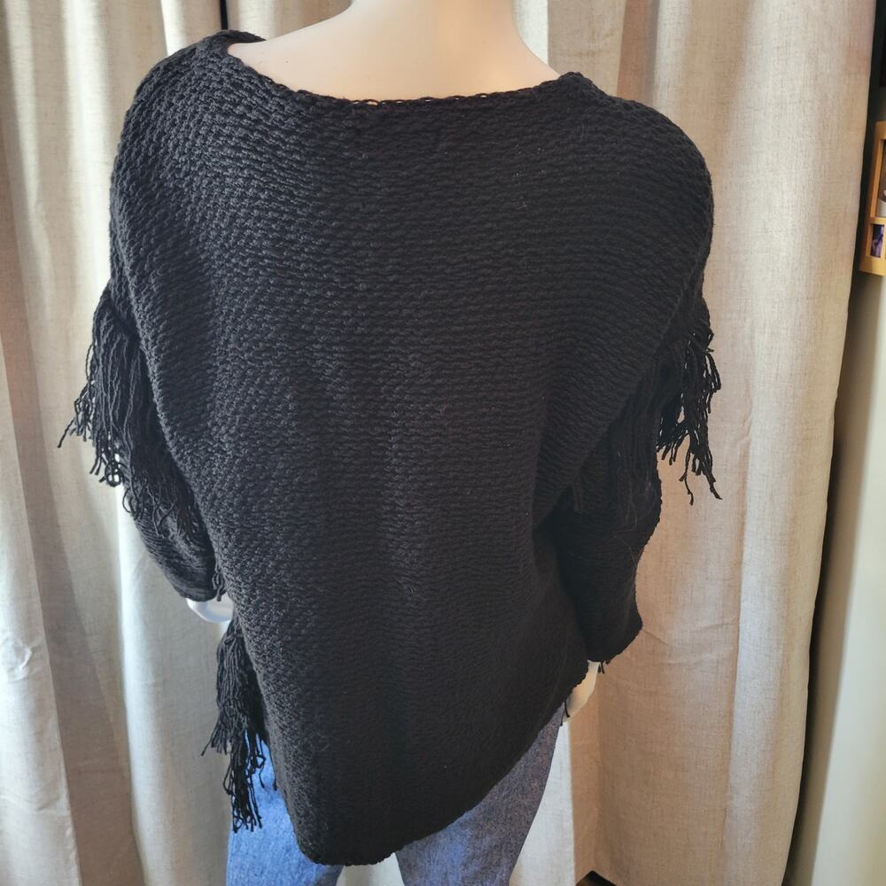 Lauren Ralph Lauren Black Long Dolman Sleeve Fringe Knit Boat Neck Sweater S/M - Picture 5 of 5